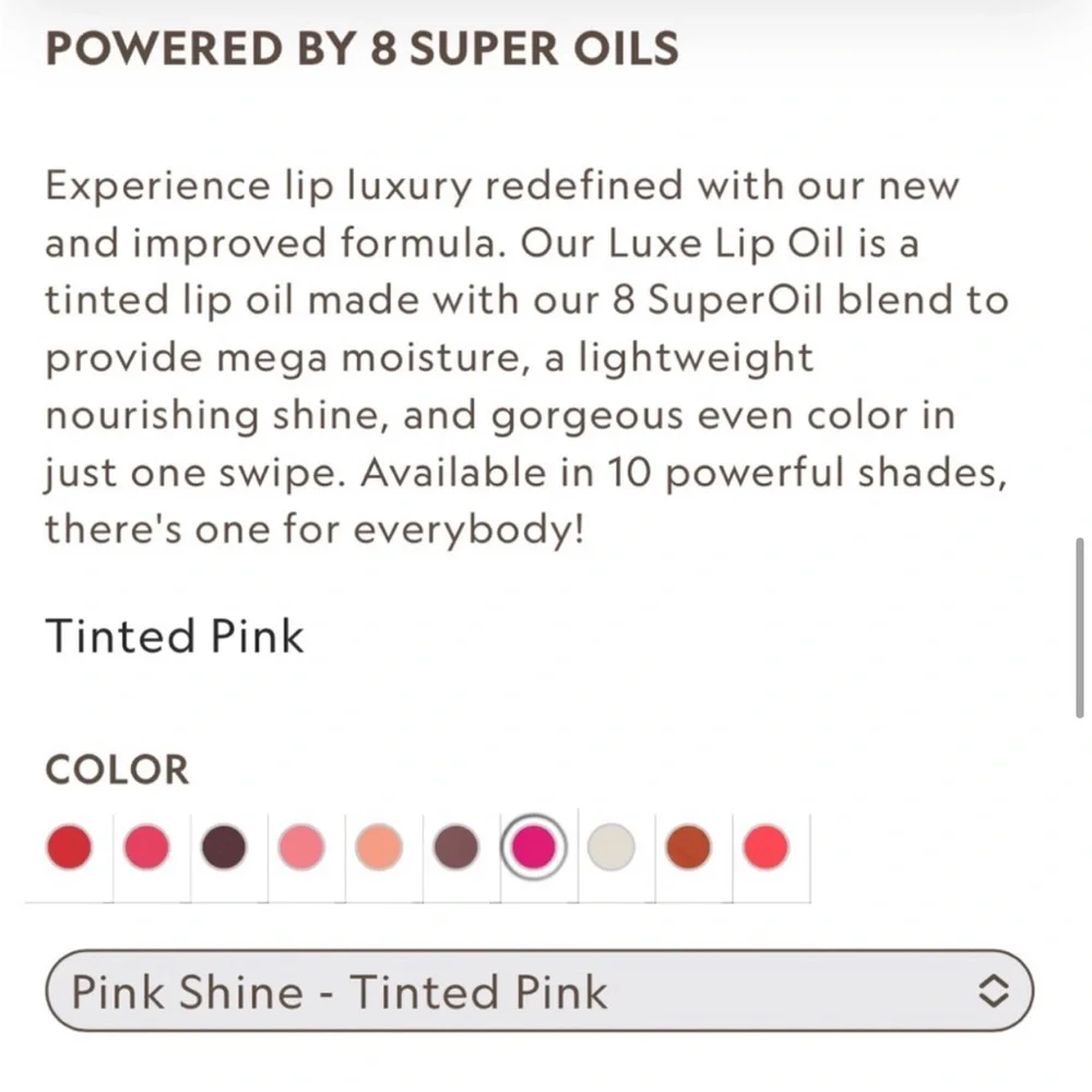 Yensa luxe lip oil luxe lip nourishing 8 super oils in pink shine NEW